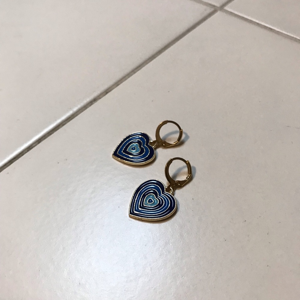 Pair of Cute Heart Drop Blue Earrings Gold — Zinc Alloy 💙 Jewelry / Earring - Picture 1 of 4